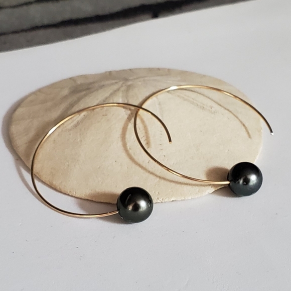 treasure tide jewelry Jewelry - Tahitian pearl hoops earrings gold filled silver